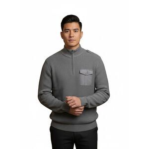 Express Men’s XL Grey Mock Neck Half Zip Sweater w/ Elbow Patches